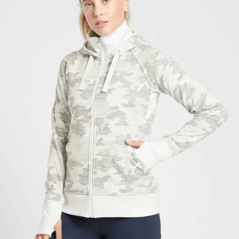 Athleta Grey Gypsum Camo Printed Hoodie Jacket Small